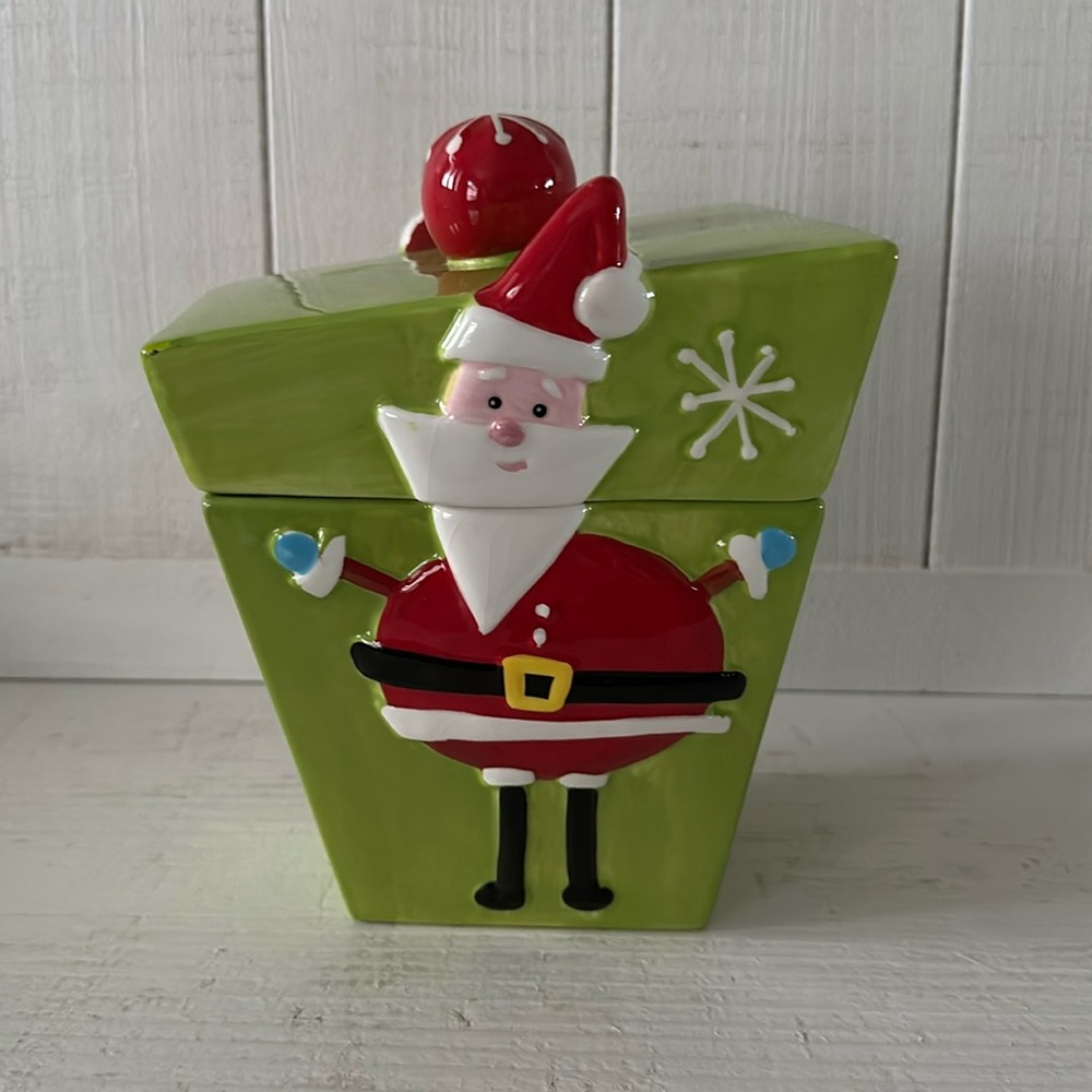 Santa Claus Lime Green Cookie Jar in excellent condition